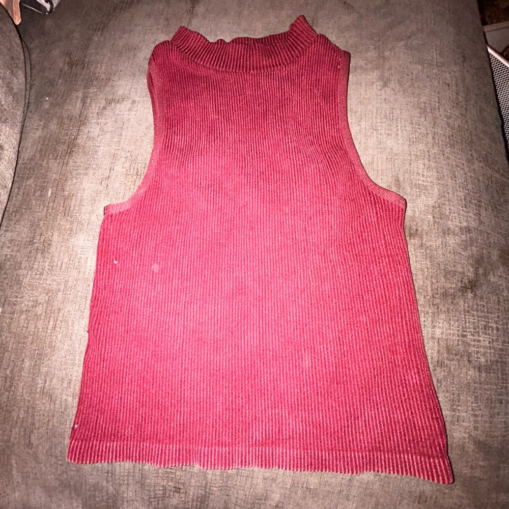 One Step Ahead Ribbed Knit Top red burgundy high neck mock turtleneck crop top